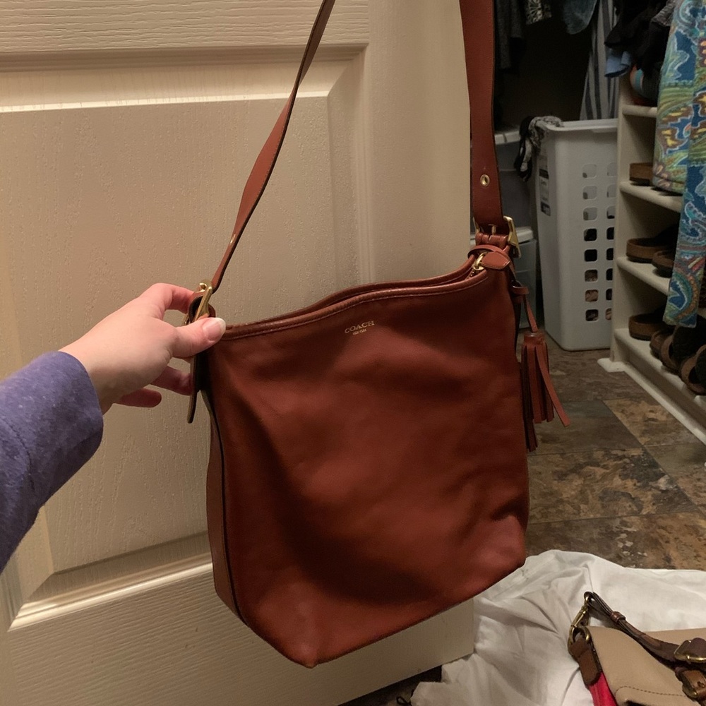 Camel brown Coach bucket bag